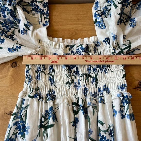 ESPECIA MAXI DRESS M FLORAL COTTON SMOCKED OFF SHOULDER SLEEVES SUMMER FEMININE - Picture 9 of 13